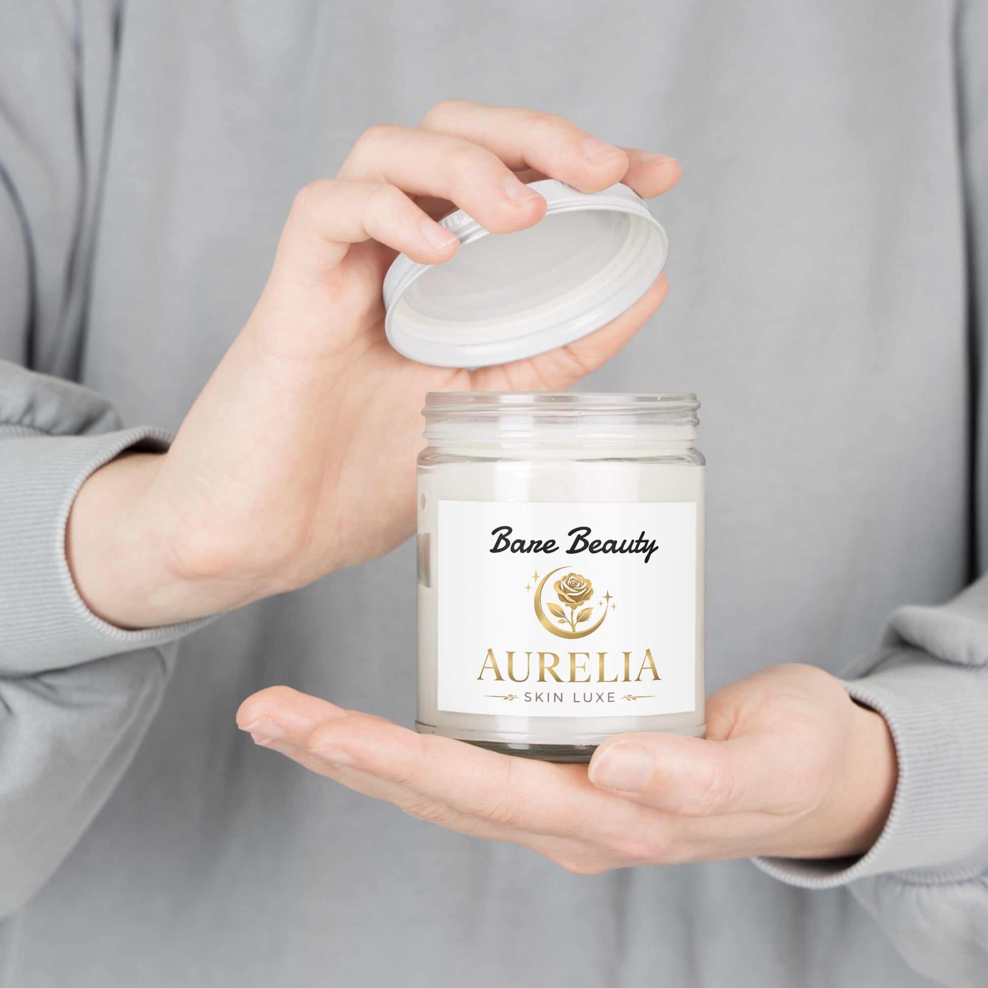 Aurelia Skin Luxe Soy Candle — "Bare Beauty" 9oz Scented Jar with White Lid