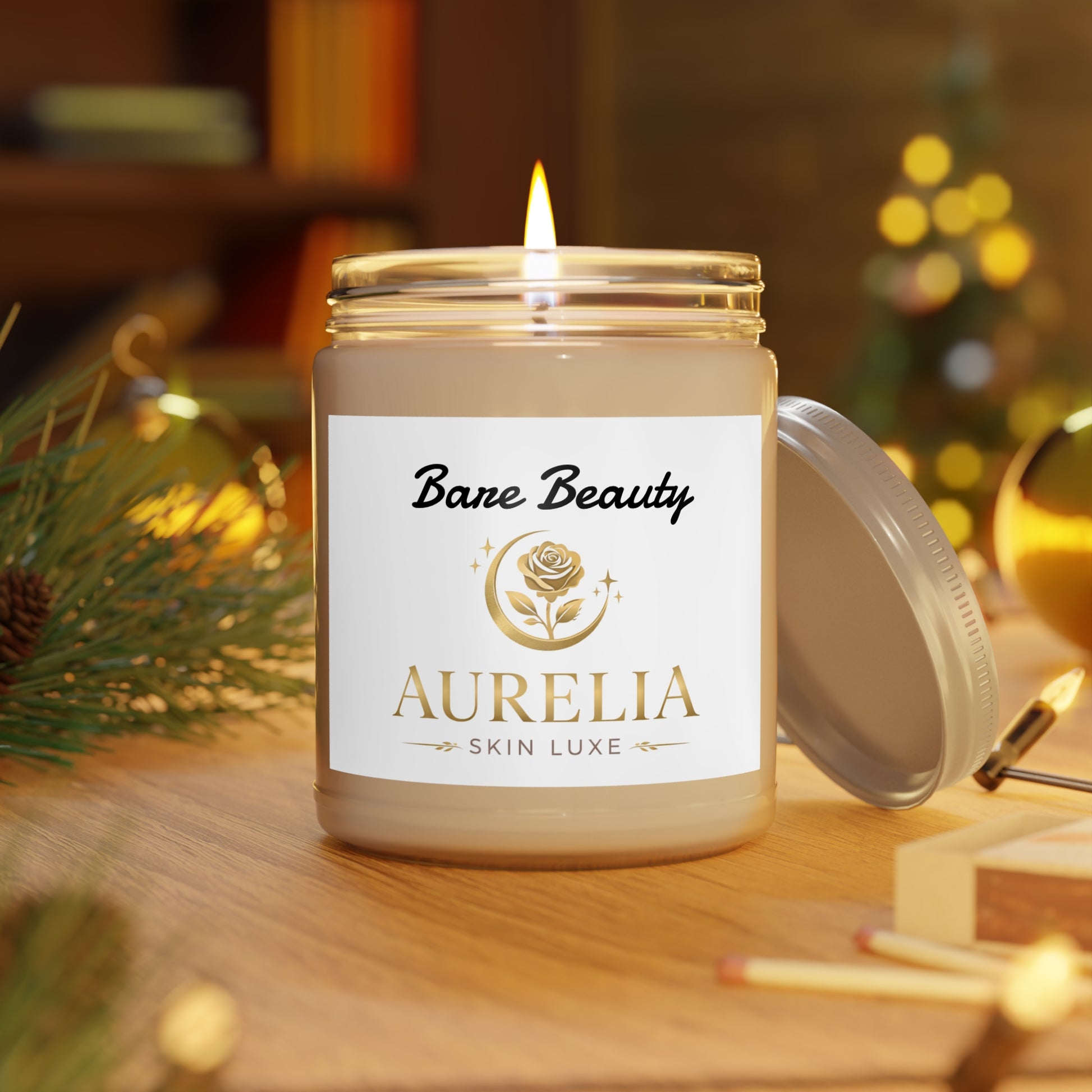 Aurelia Skin Luxe Soy Candle — "Bare Beauty" 9oz Scented Jar with White Lid