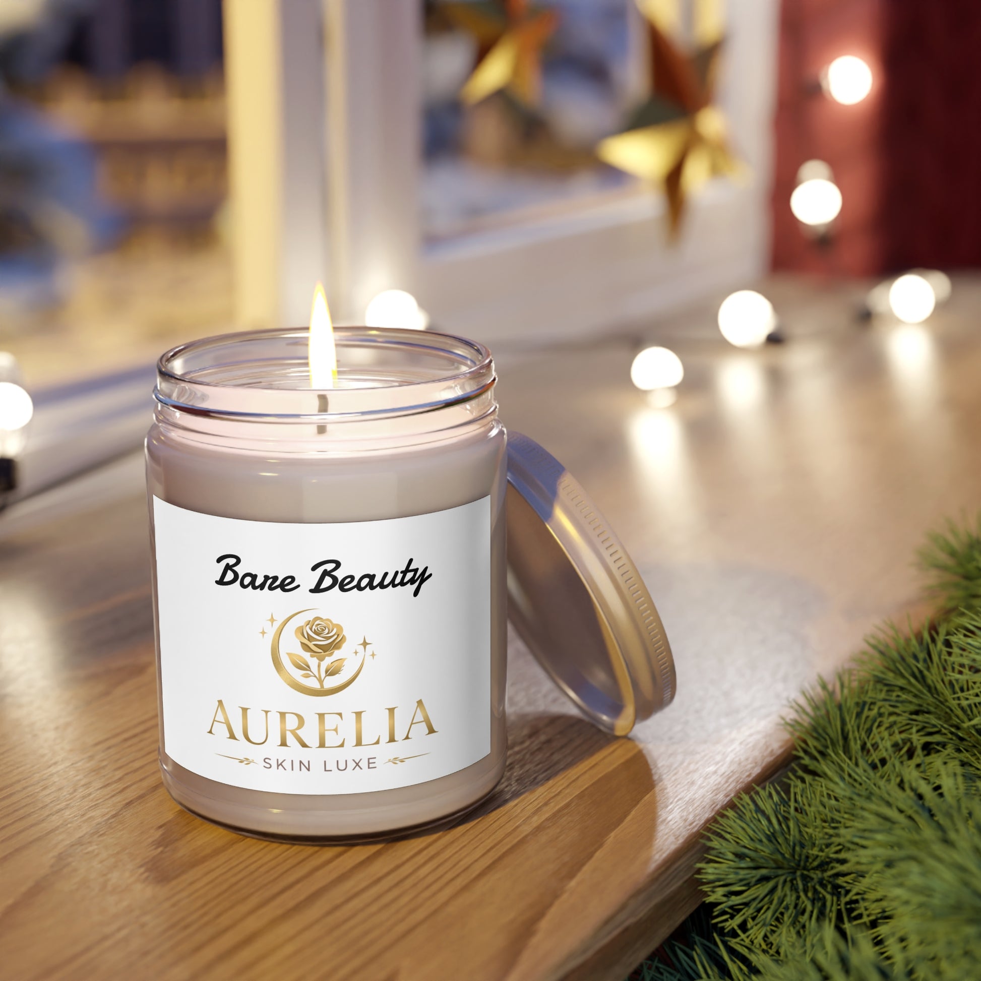 Aurelia Skin Luxe Soy Candle — "Bare Beauty" 9oz Scented Jar with White Lid