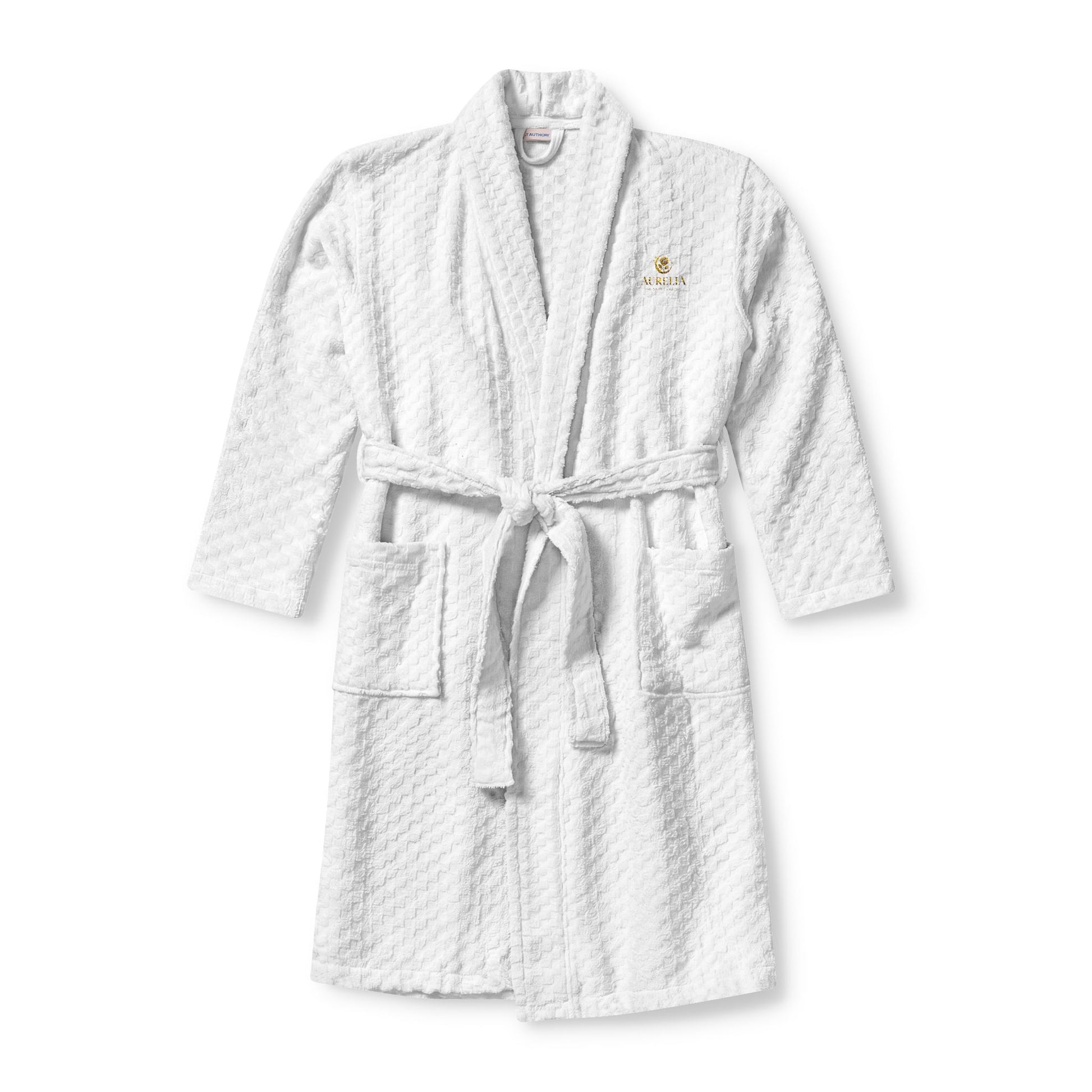 White textured bathrobe on a white background
