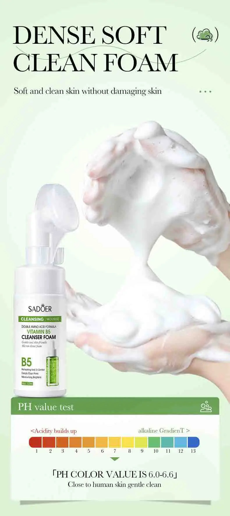 SADOER Brightening Facial Cleanser Foam – Vitamin C, Q10, Hyaluronic Acid & Vitamin B5 Variants, 100ml