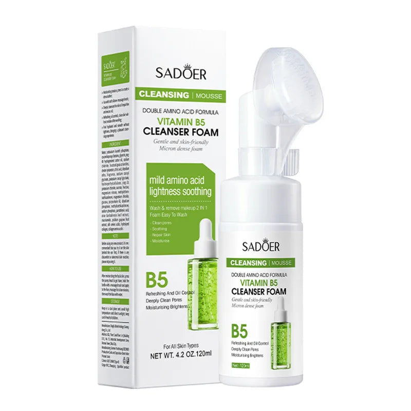 SADOER Brightening Facial Cleanser Foam – Vitamin C, Q10, Hyaluronic Acid & Vitamin B5 Variants, 100ml