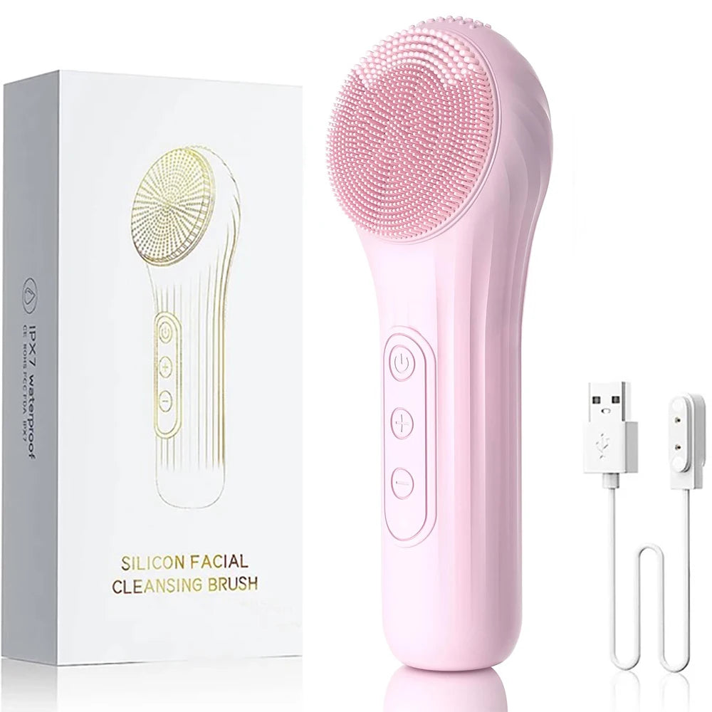 Pink Color Sonic Silicone Facial Cleansing Brush – Heated IPX7 Design
