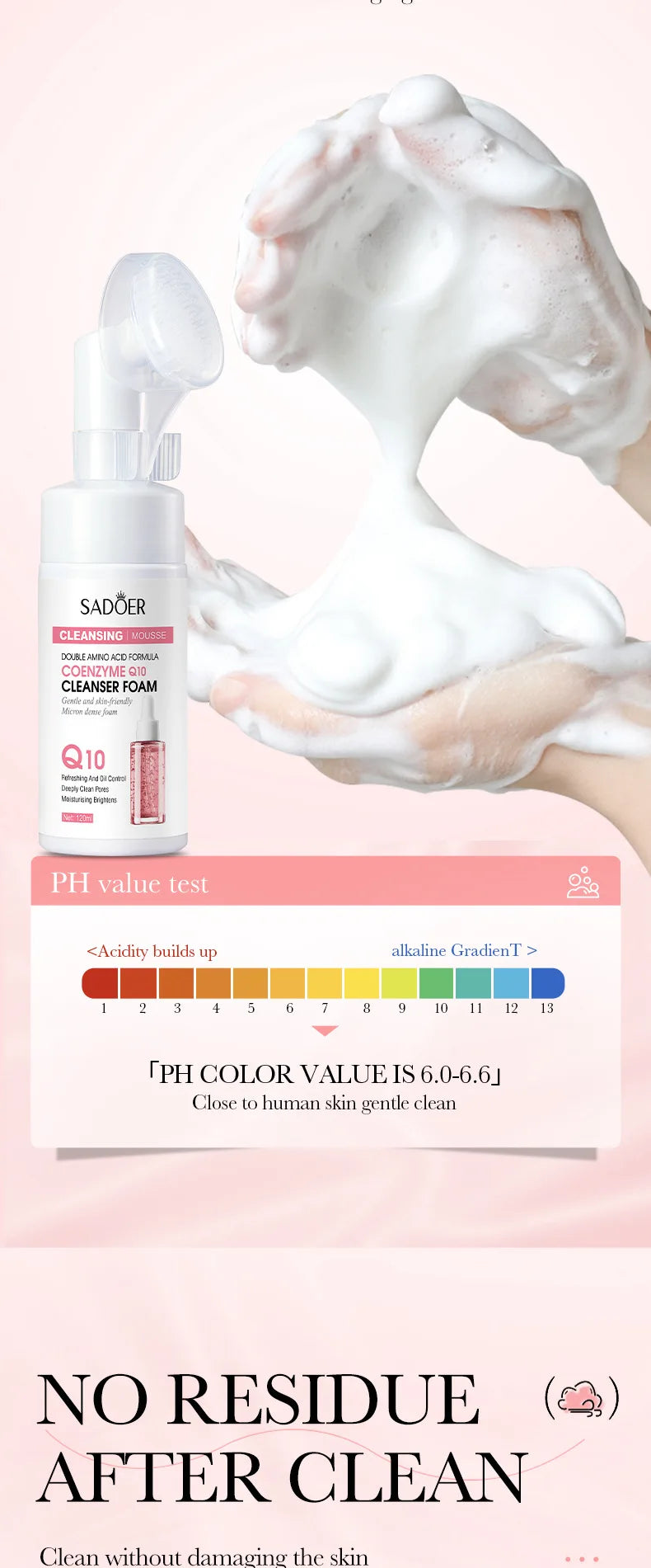 SADOER Brightening Facial Cleanser Foam – Vitamin C, Q10, Hyaluronic Acid & Vitamin B5 Variants, 100ml