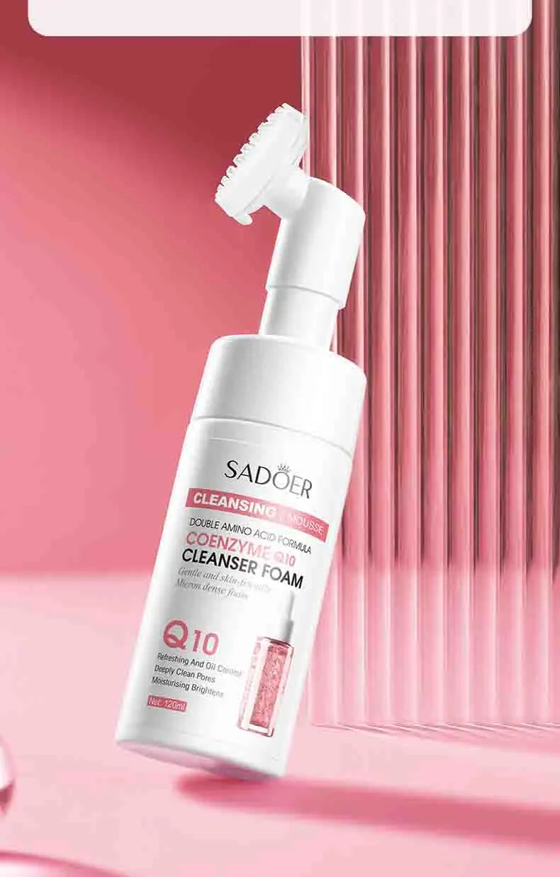 SADOER Brightening Facial Cleanser Foam – Vitamin C, Q10, Hyaluronic Acid & Vitamin B5 Variants, 100ml