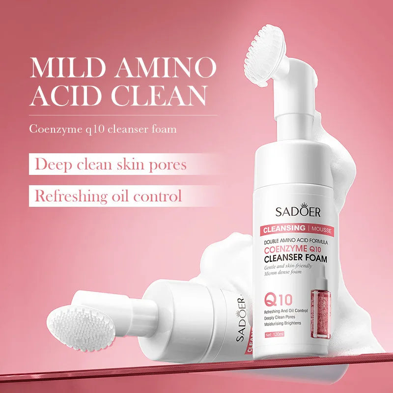 SADOER Brightening Facial Cleanser Foam – Vitamin C, Q10, Hyaluronic Acid & Vitamin B5 Variants, 100ml