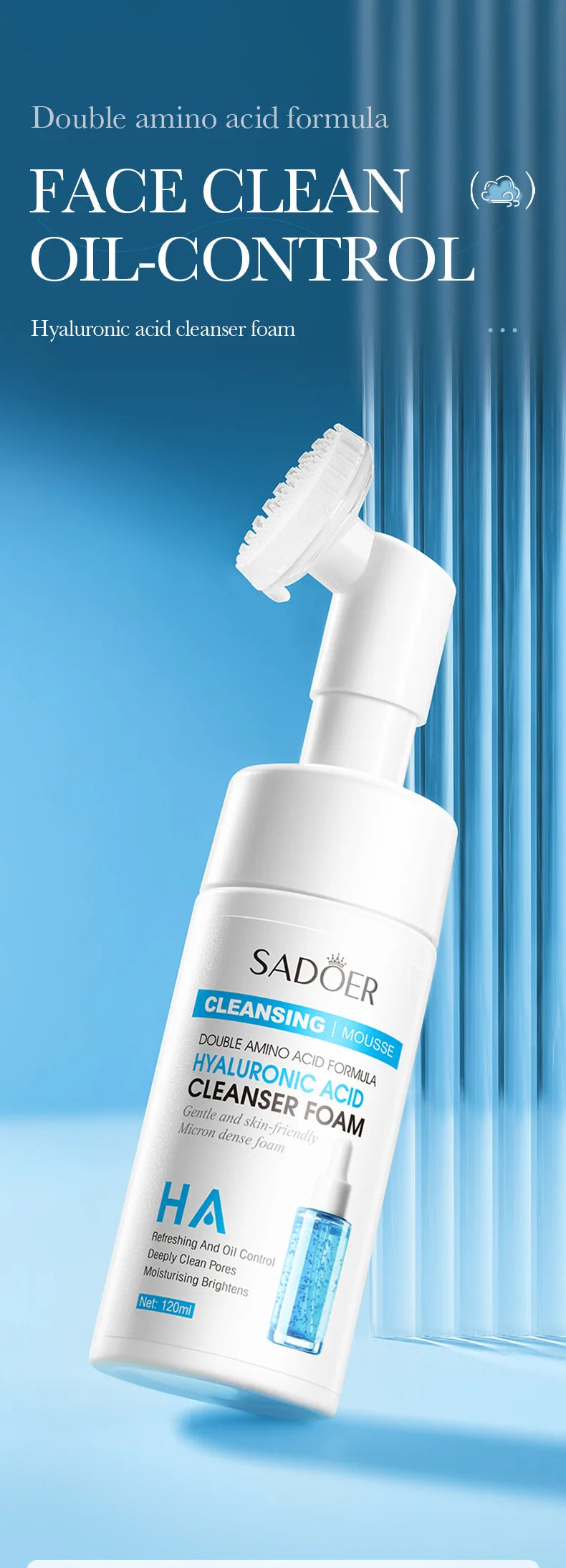 SADOER Brightening Facial Cleanser Foam – Vitamin C, Q10, Hyaluronic Acid & Vitamin B5 Variants, 100ml
