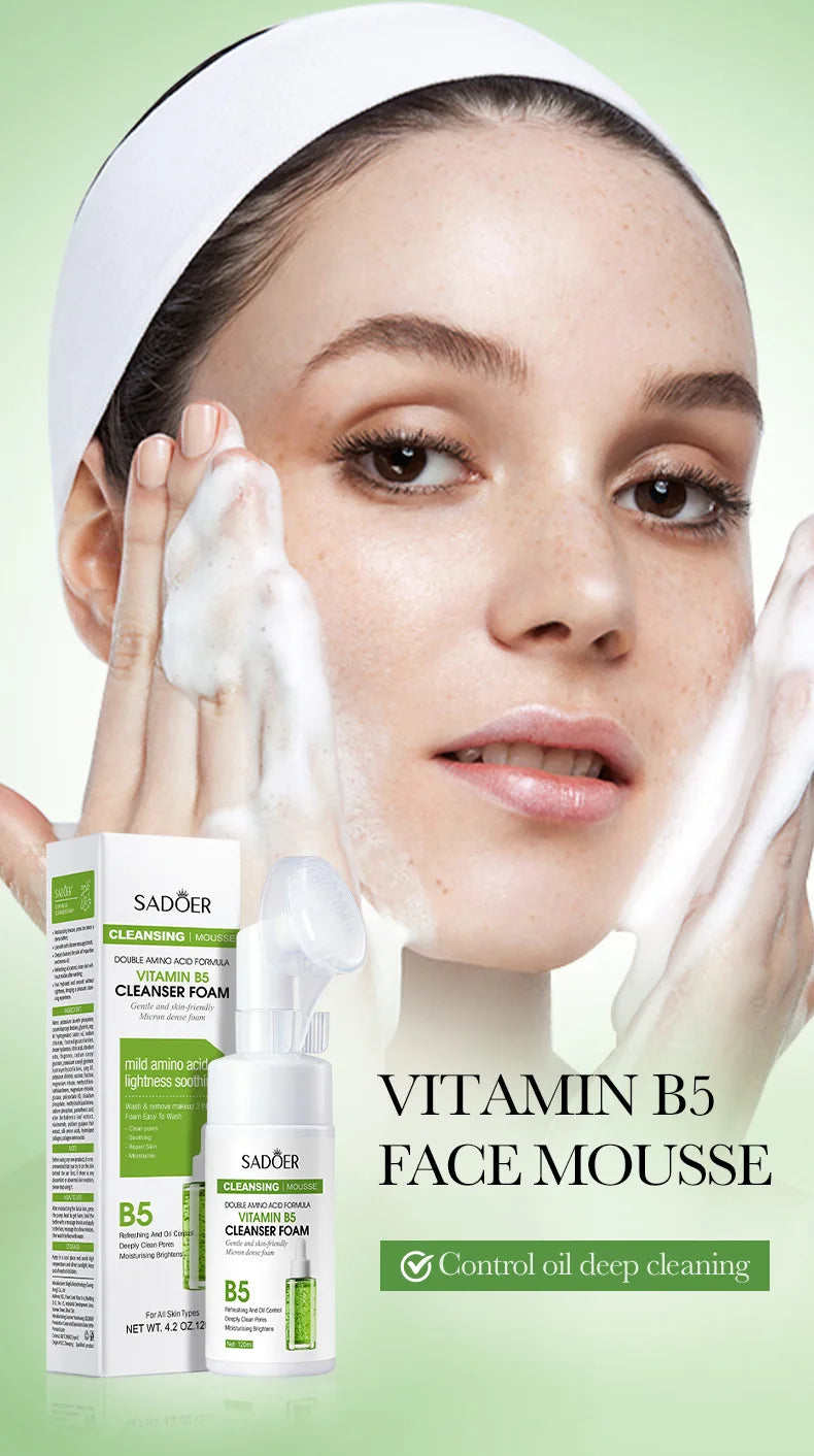 SADOER Brightening Facial Cleanser Foam – Vitamin C, Q10, Hyaluronic Acid & Vitamin B5 Variants, 100ml
