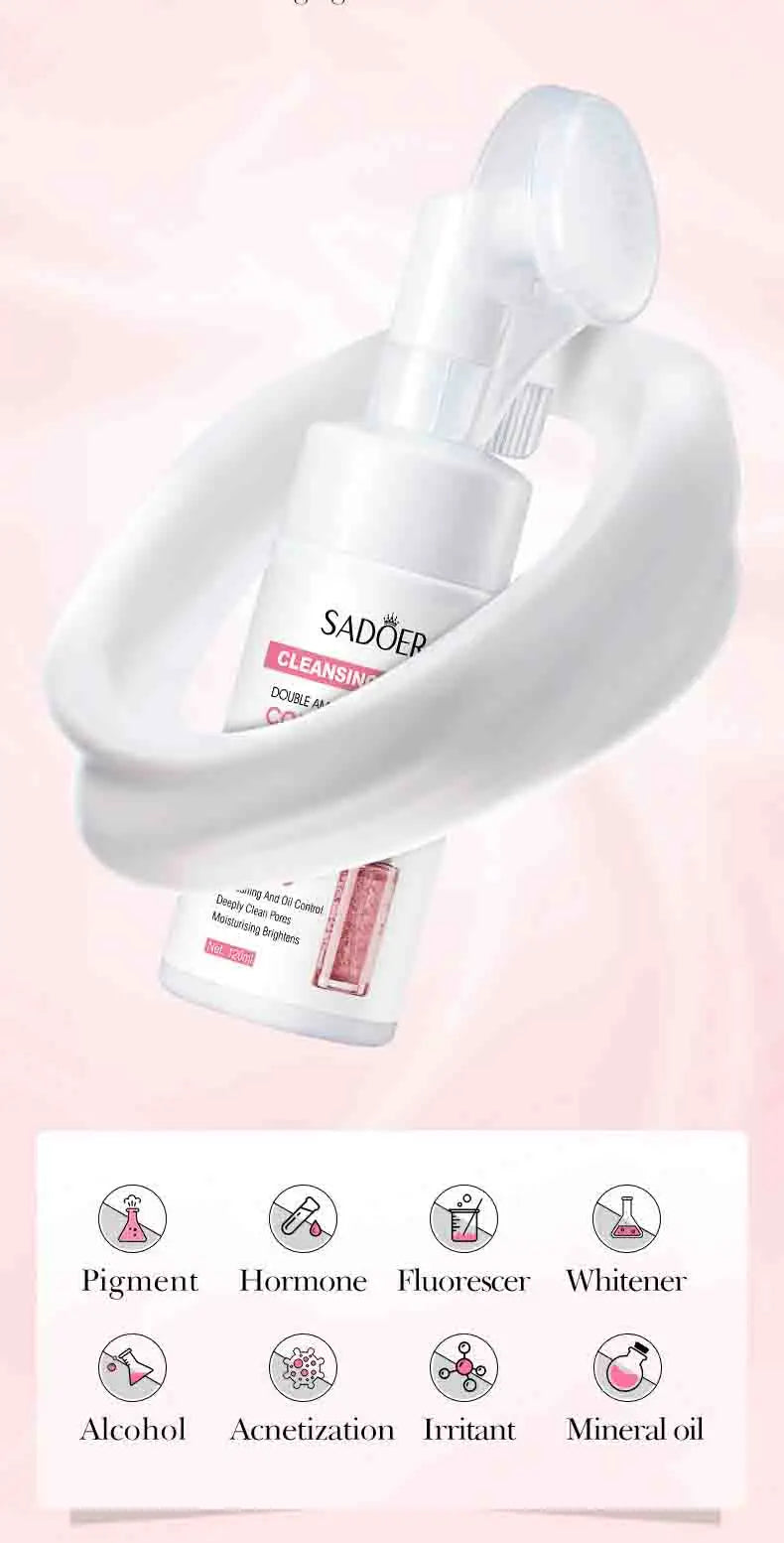 SADOER Brightening Facial Cleanser Foam – Vitamin C, Q10, Hyaluronic Acid & Vitamin B5 Variants, 100ml