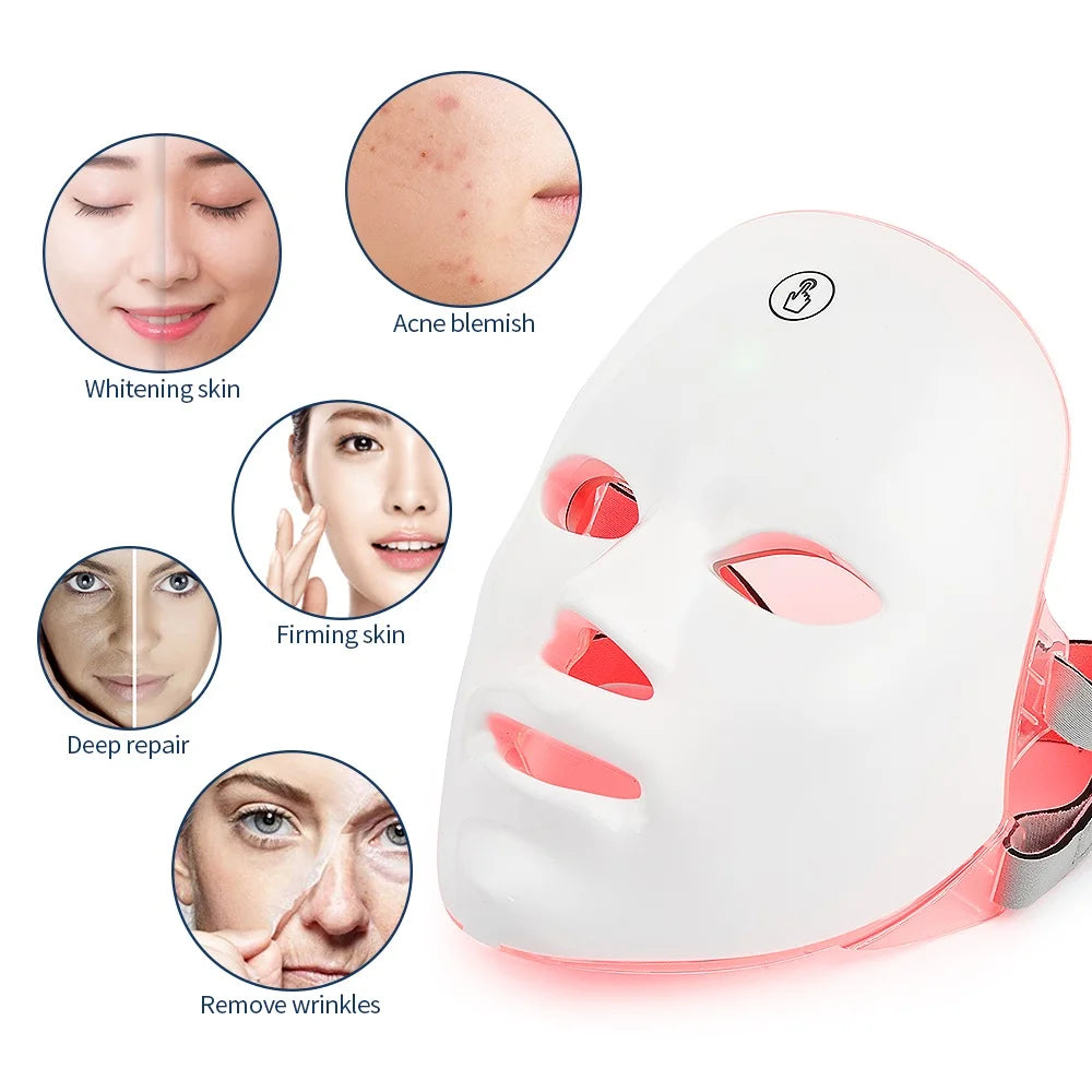 7-Color LED Photon Facial Mask – Rechargeable Light Therapy for Skin Rejuvenation, Anti-Ageing & Whitening