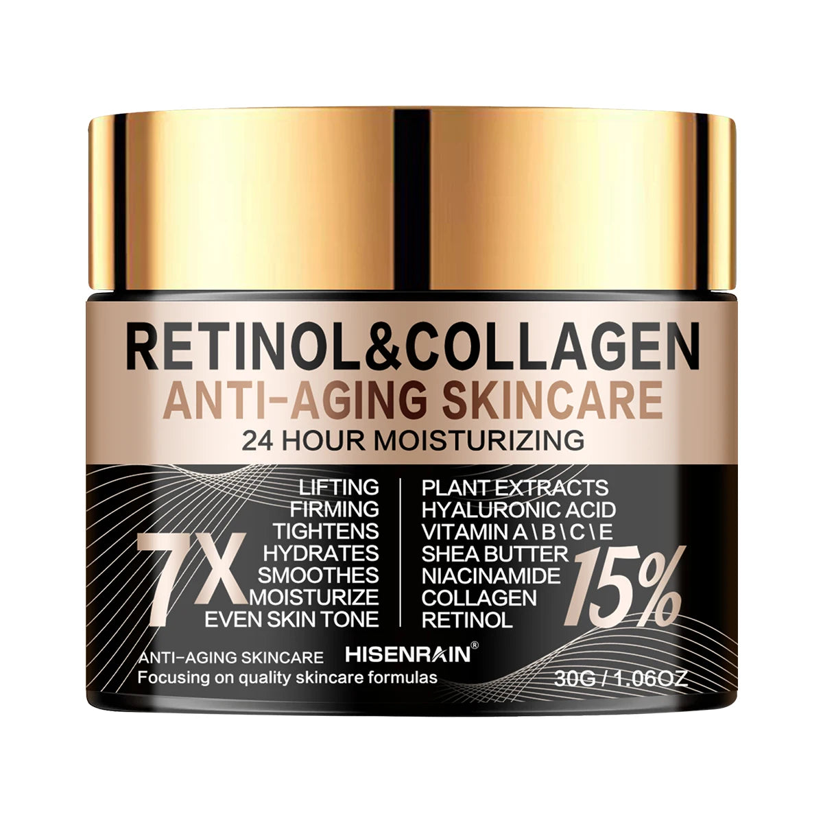HISENRAIN Retinol & Collagen Anti-Ageing Face Cream – Firming, Wrinkle Reduction & Intense Moisturiser (30g / 60g)