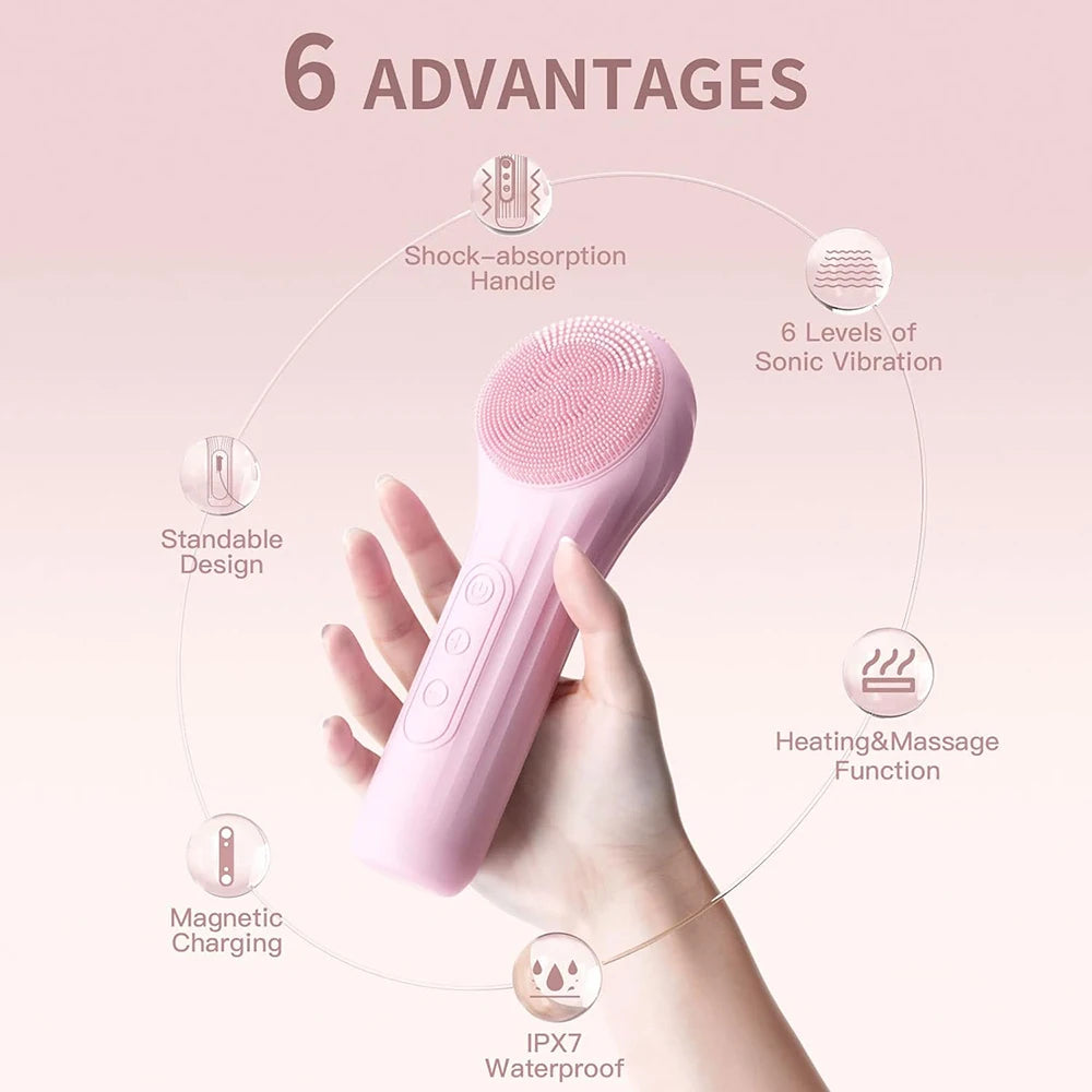 Sonic Silicone Facial Cleansing Brush – Heated IPX7 Design