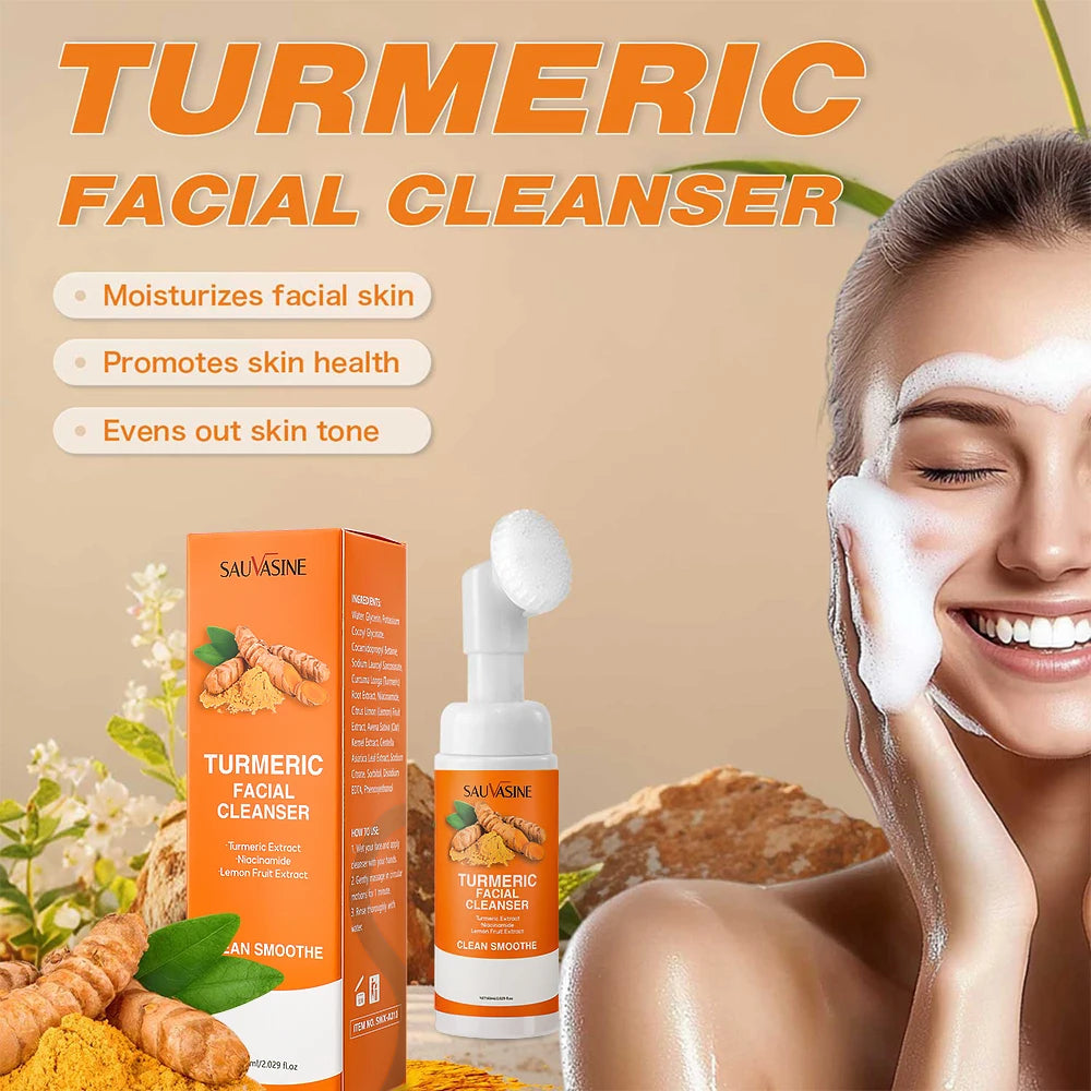 Turmeric Brightening Facial Cleanser Foam with Brush
