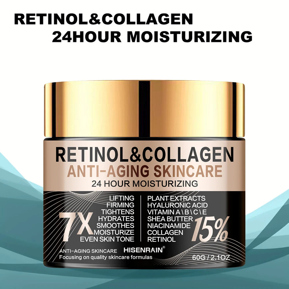 HISENRAIN Retinol & Collagen Anti-Ageing Face Cream – Firming, Wrinkle Reduction & Intense Moisturiser (30g / 60g)