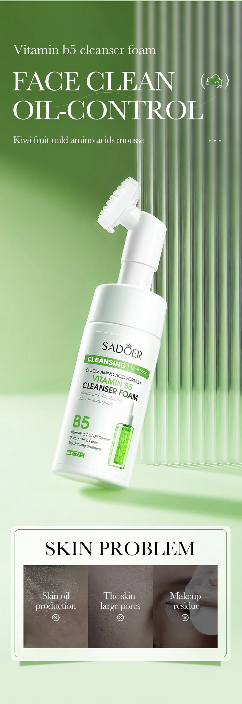 SADOER Brightening Facial Cleanser Foam – Vitamin C, Q10, Hyaluronic Acid & Vitamin B5 Variants, 100ml