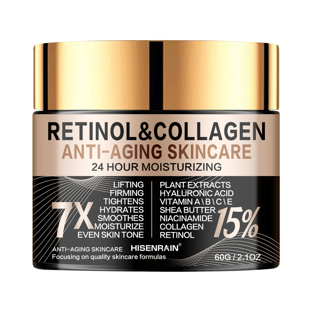 HISENRAIN Retinol & Collagen Anti-Ageing Face Cream – Firming, Wrinkle Reduction & Intense Moisturiser (30g / 60g)