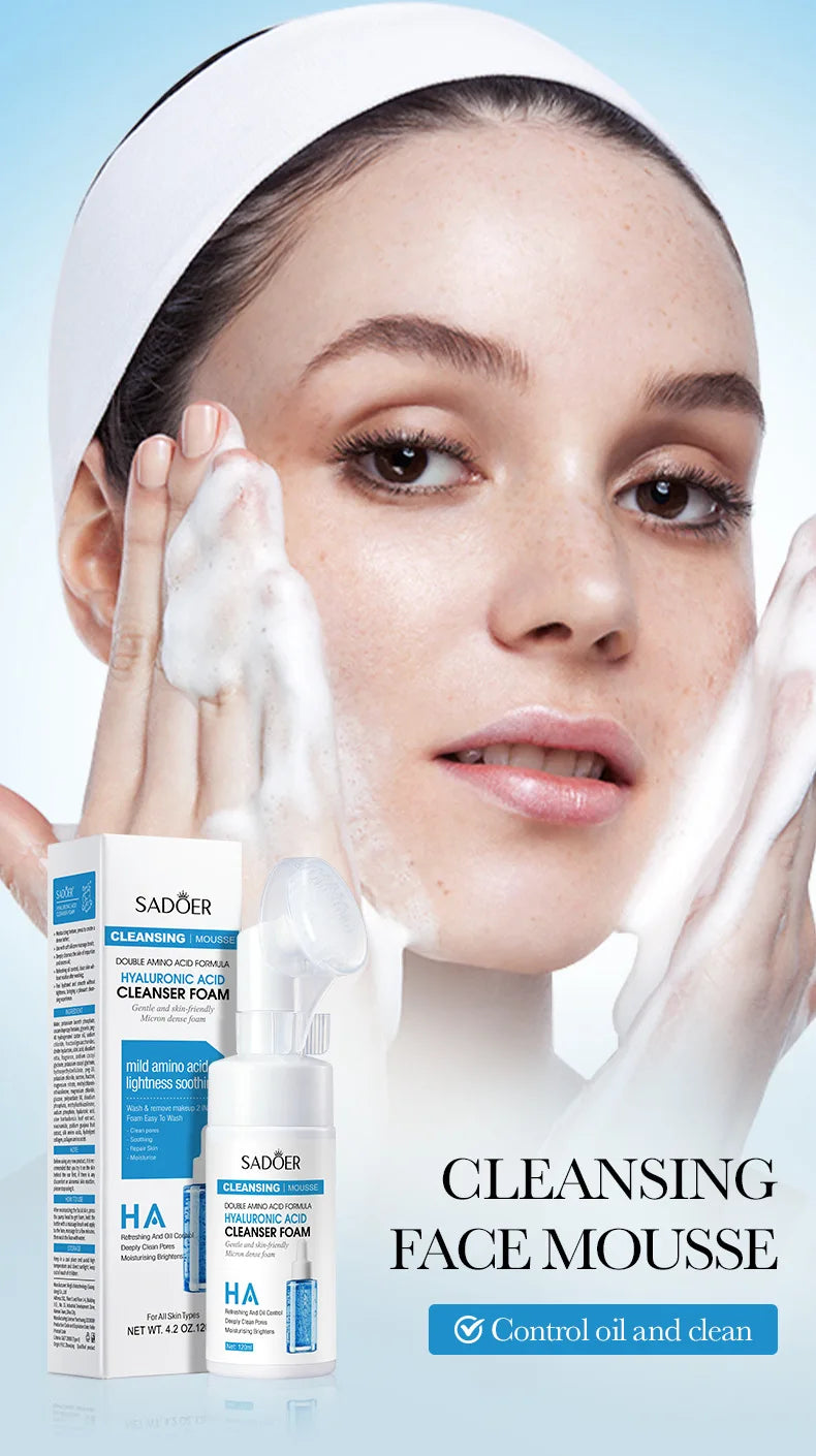 SADOER Brightening Facial Cleanser Foam – Vitamin C, Q10, Hyaluronic Acid & Vitamin B5 Variants, 100ml