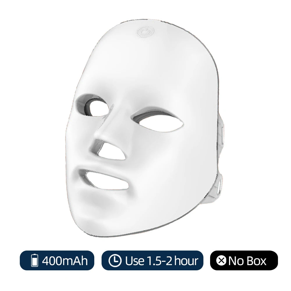 White facial mask with charging details on a white background