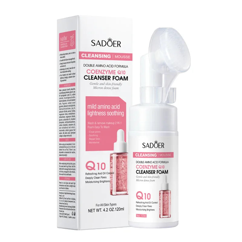 SADOER Brightening Facial Cleanser Foam – Vitamin C, Q10, Hyaluronic Acid & Vitamin B5 Variants, 100ml