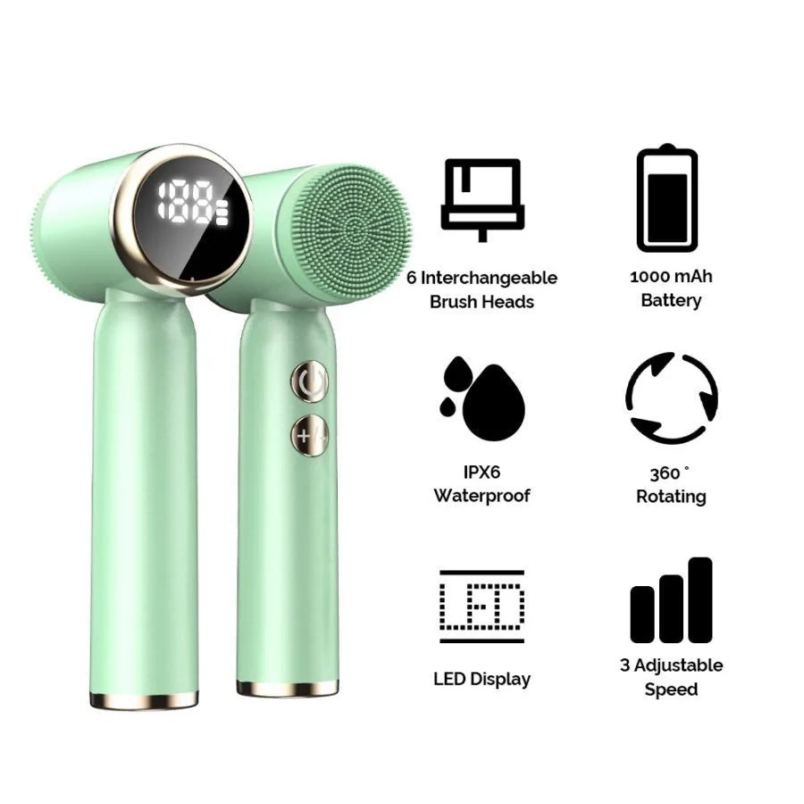6-in-1 Ultrasonic Electric Face Cleansing Brush – Compress Therapy, Exfoliating & Blackhead Removal