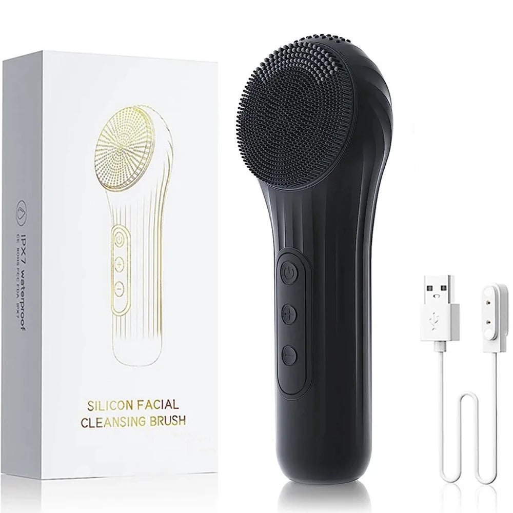 Black Color Sonic Silicone Facial Cleansing Brush – Heated IPX7 Design