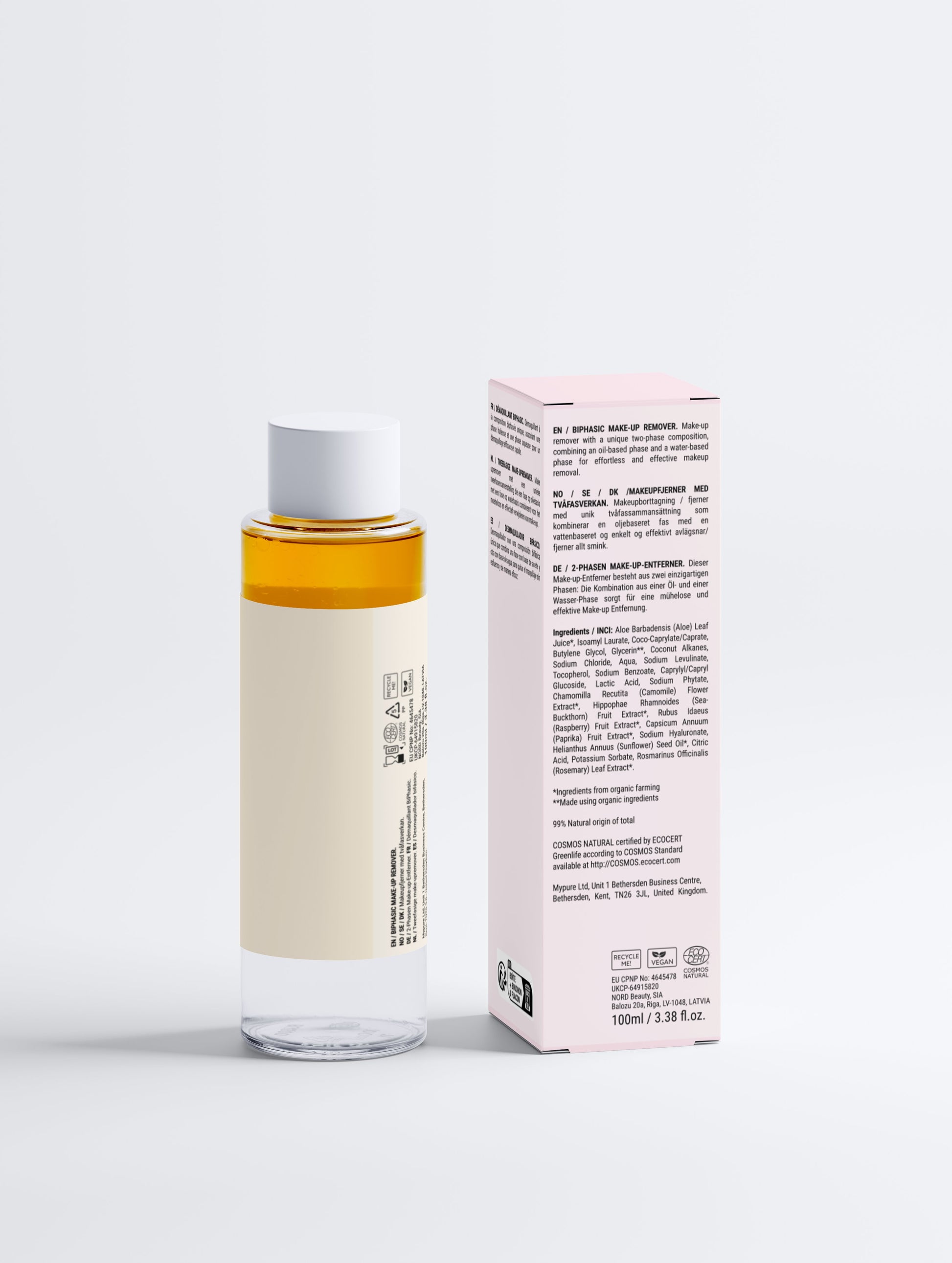 Skincare bottle with a box on a white background