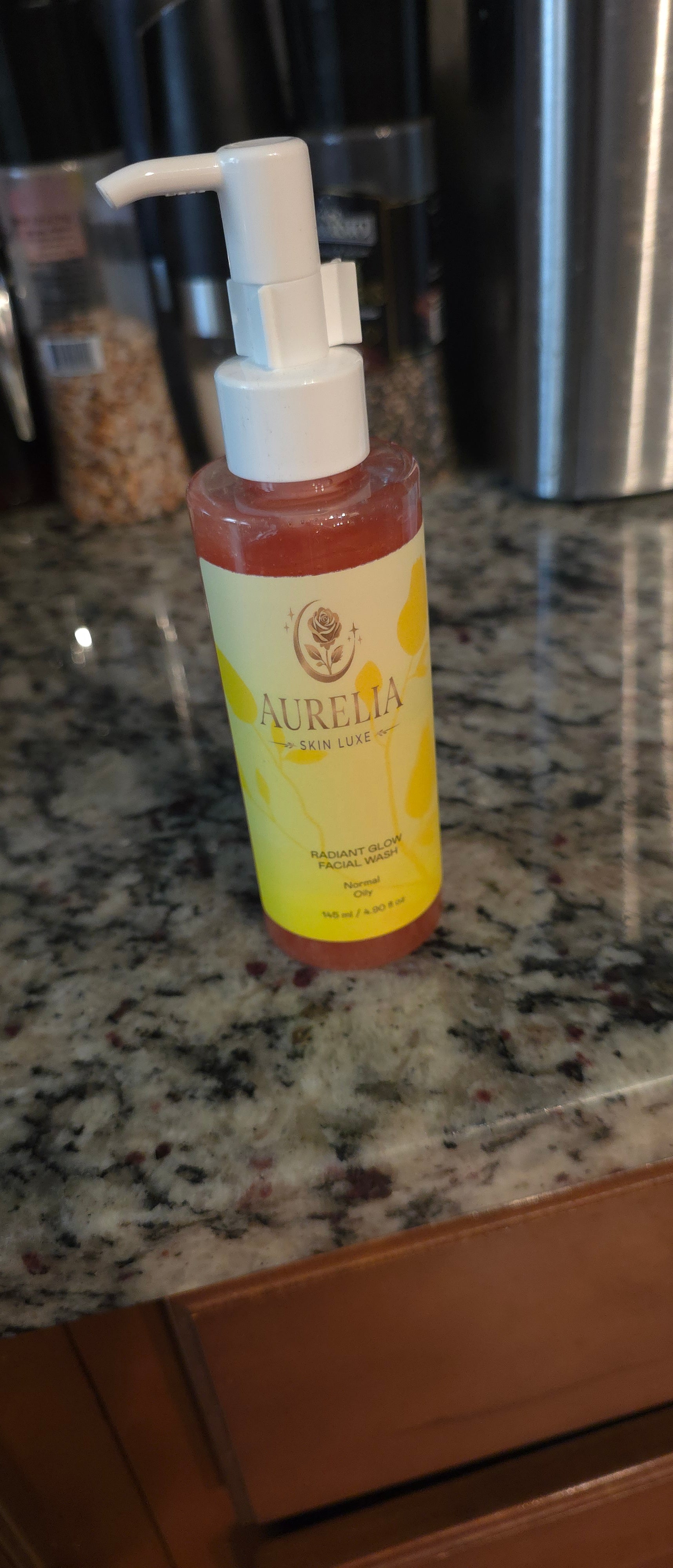 Radiant Glow Facial Wash on Kitchen Counter