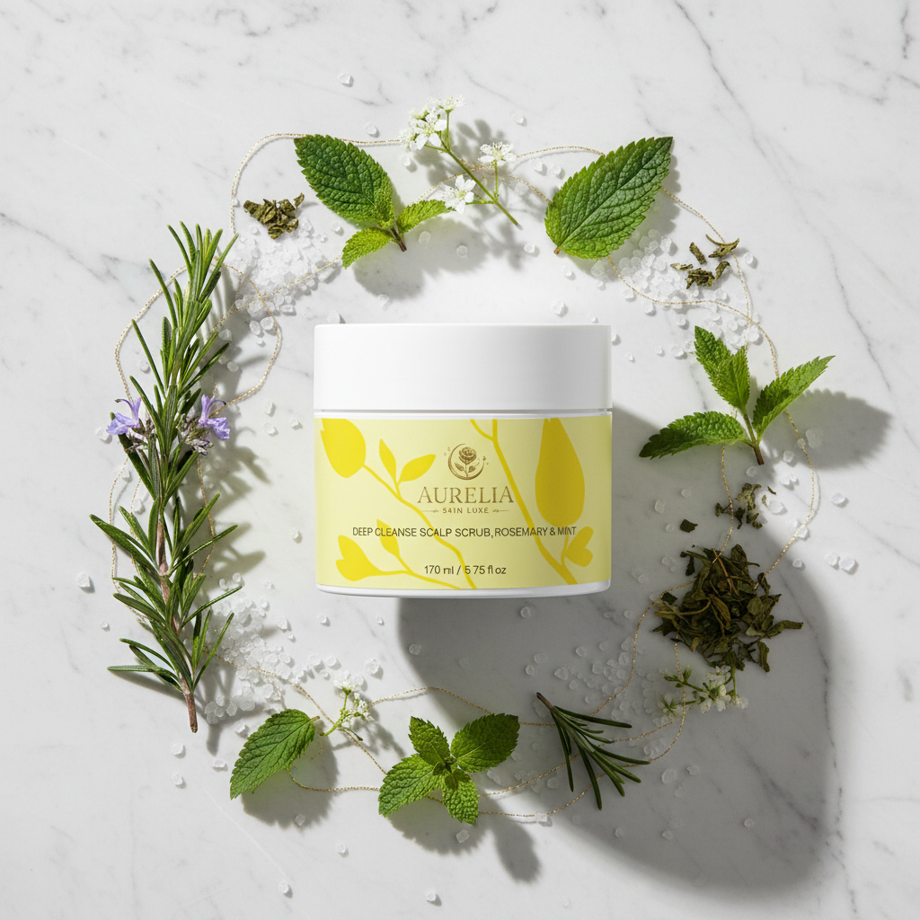 Scalp Scrub – Marble Flat Lay