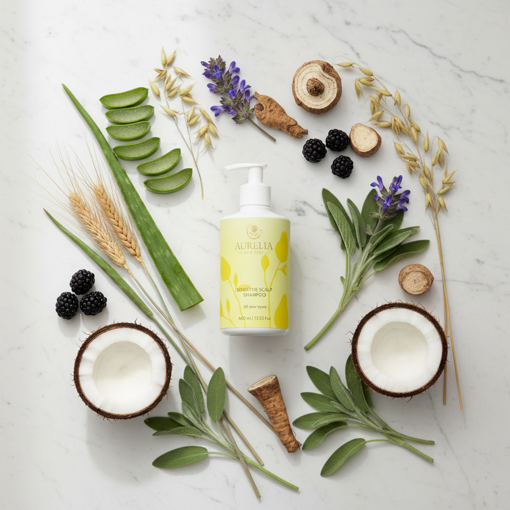 Sensitive Scalp Shampoo – Marble Flat Lay