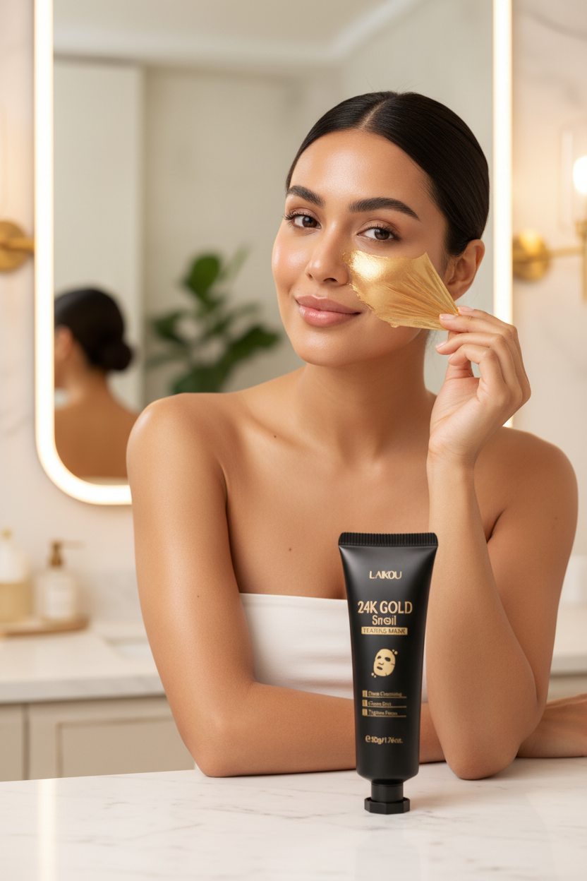 South Asian woman – peeling gold mask + black tube